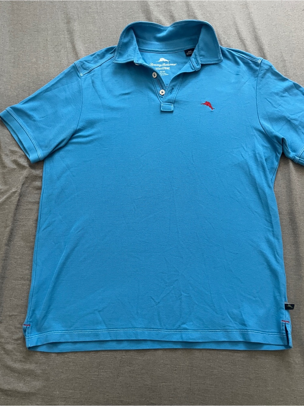 Tommy Bahama Blue Short-Sleeve Polo with Red Logo